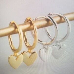 Gold and Silver Heart Hoop Earrings